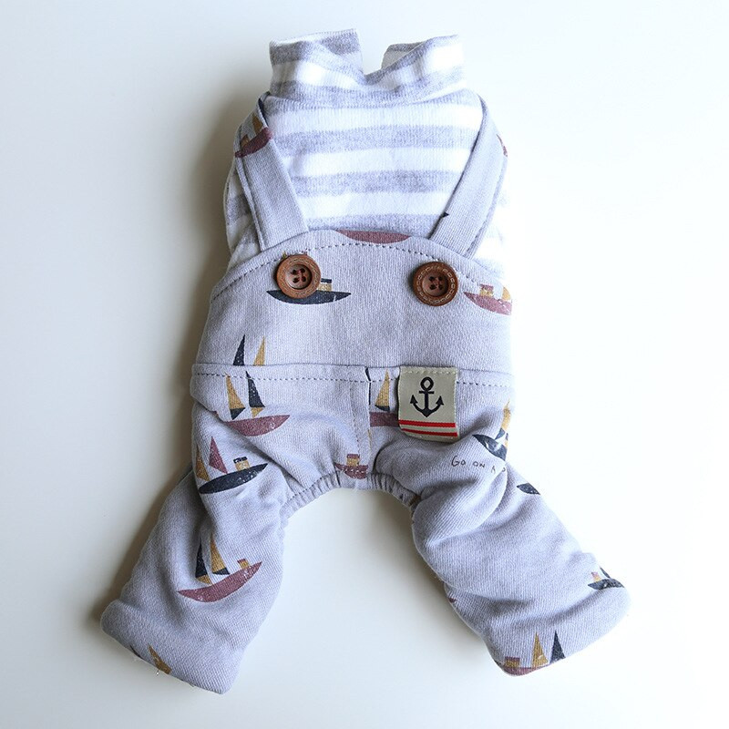 Oblečenie pre psov s potlačou plachetnice, pruhmi a šteniatkami pre štyroch nohách, zimný overal pre psov