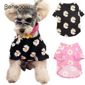 Cămașă pentru câini de talie mică, cu imprimeu cu flori Benepaw, confortabilă, respirabilă, elastică, ușoară, elastică, haine pentru cățeluși, lavabilă la mașină