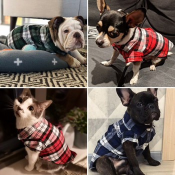 Μόδα μπλουζάκια για κατοικίδια βρετανικού στυλ καρό πουκάμισα σκυλιών Βαμβακερά μπλουζάκια για κουτάβια για σκύλους Ρούχα για μικρόσωμους μεσαίους σκύλους Γαλλικό μπουλντόγκ