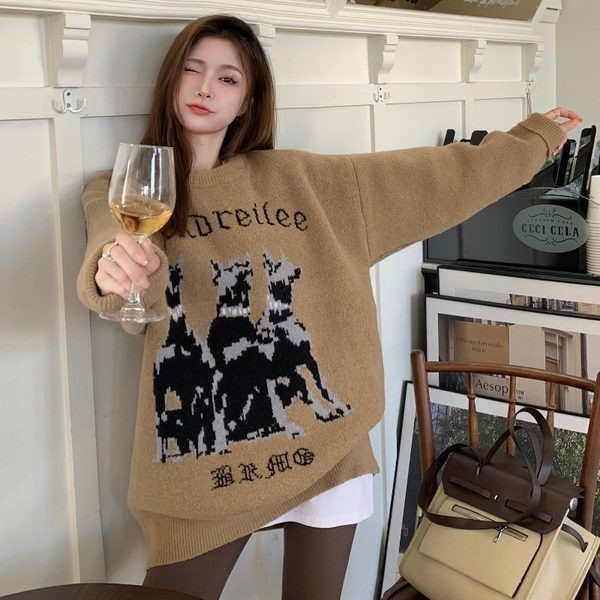 Dámsky tehotenský sveter so širokým vzorom