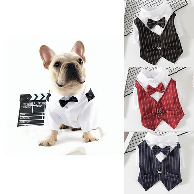 Нов джентълменски кучешки сватбен костюм, официална риза за малки кучета, папийонка, кучешки дрехи, смокинг, домашен любимец, Хелоуин, коледен костюм за куче котка