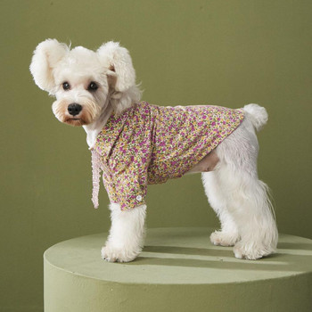 Дрехи за домашни любимци есенна тънка риза на цветя куче Теди VIP корги шнауцер котка куче риза малки и средни кучета