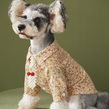 Дрехи за домашни любимци есенна тънка риза на цветя куче Теди VIP корги шнауцер котка куче риза малки и средни кучета