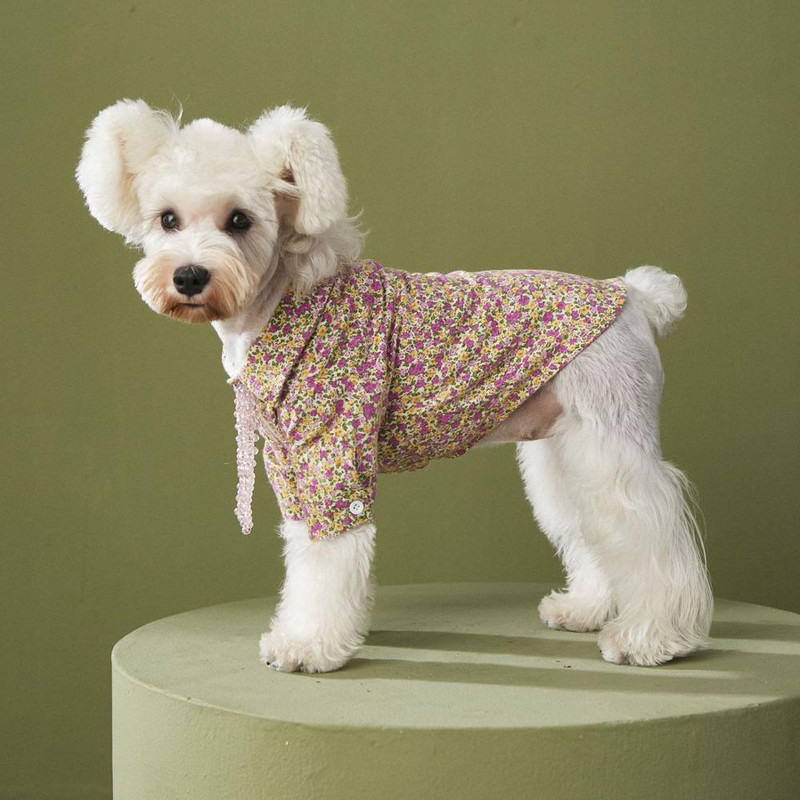 Drabužiai naminiams gyvūnėliams rudeniniai ploni gėlėti marškinėliai šuniui Teddy VIP korgis šnauceris katės šunų marškinėliai mažiems ir vidutinio dydžio šunims