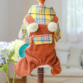 Jeseň a zima 2022 Najnovšie oblečenie pre domáce zvieratá s kockovaným dizajnom, štvornohé oblečenie pre domáce zvieratá s guľôčkovým vzorom, nohavice s kurkumou, roupa cachorro, overal