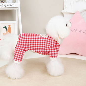 Класическа карирана кучешка пижама Мек памучен гащеризон за кученце с пръстен за каишка Риза за всякакви метеорологични условия Pjs костюми Дрехи за домашни любимци за малки кучета