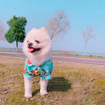 T-Shirt γιλέκο σκυλιών Χαβάης Μικρά ρούχα Chihuahua Καλοκαιρινό λουλουδάτο σιφόν κοντομάνικο εμπριμέ πουκάμισα που αναπνέουν