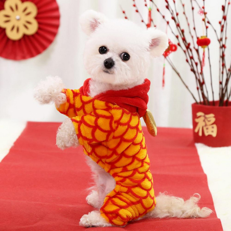 Armas mustriga pidulik draakoni disain koera flanellmantel kapuuts uusaasta stiil neljajalgse lemmiklooma riietus kutsikas kass pullover Lemmikloomade rõivad