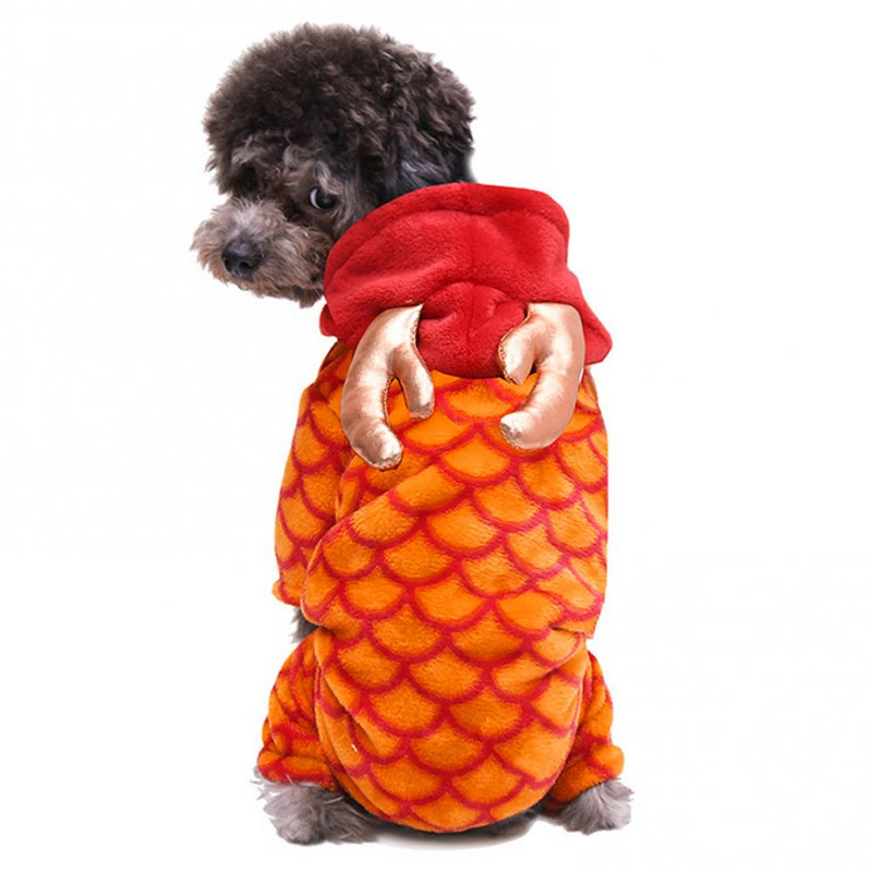 Armas mustriga pidulik draakoni disain koera flanellmantel kapuuts uusaasta stiil neljajalgse lemmiklooma riietus kutsikas kass pullover Lemmikloomade rõivad