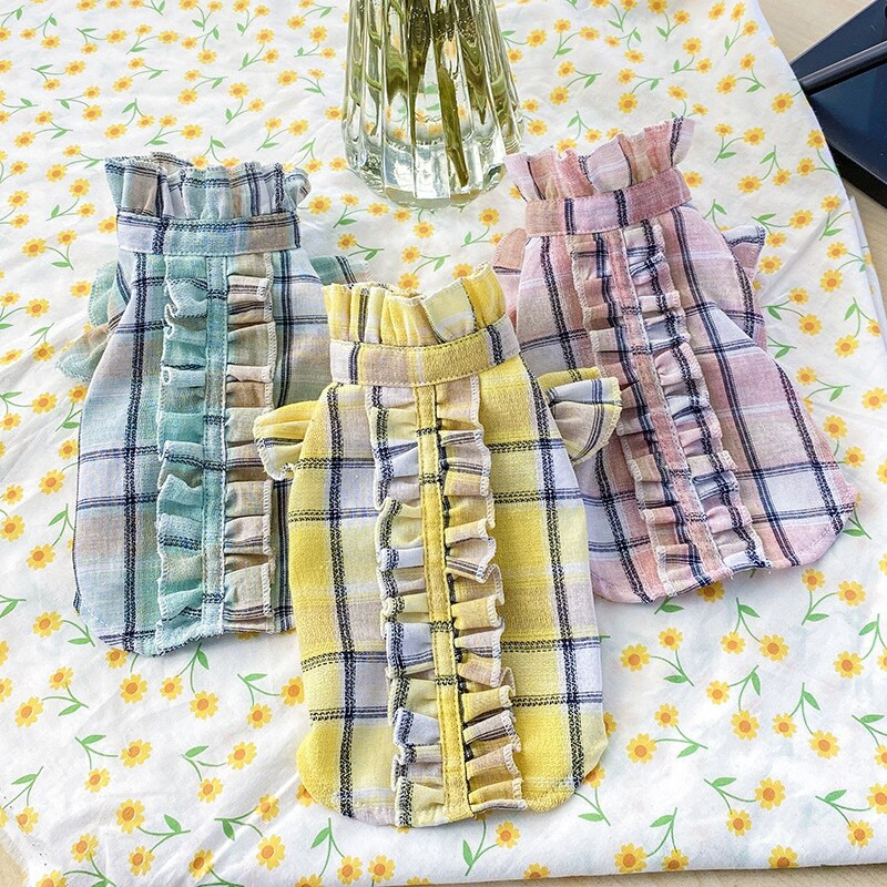 Letné nové tričko pre psov, tenké oblečenie pre domáce zvieratá, mačacia móda, luxusné kockované tričko, oblečenie pre psov pre malé psy, čivavy