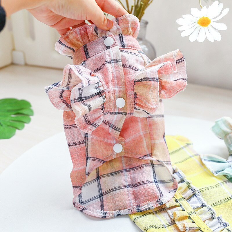 Letné nové tričko pre psov, tenké oblečenie pre domáce zvieratá, mačacia móda, luxusné kockované tričko, oblečenie pre psov pre malé psy, čivavy