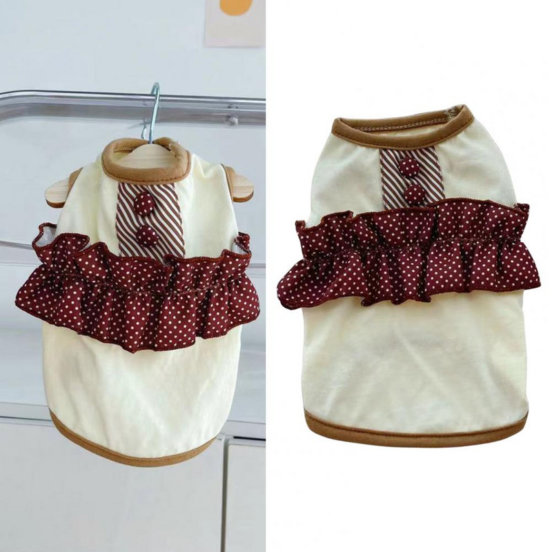 Tričko pre psa, tričko bez rukávov pre psa, priedušné a atraktívne chovateľské potreby, bodkovaný vzor s volánikmi na festival