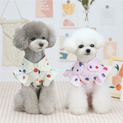Haine de modă pentru animale de companie Tricou pentru câini Imprimare cu ciuperci drăguțe Design cu nasturi din bumbac, cu volane, haine pentru vară