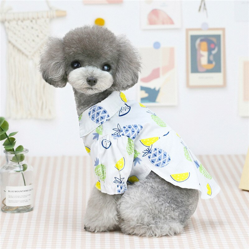 Haine de modă pentru animale de companie Tricou pentru câini Imprimare cu ciuperci drăguțe Design cu nasturi din bumbac, cu volane, haine pentru vară