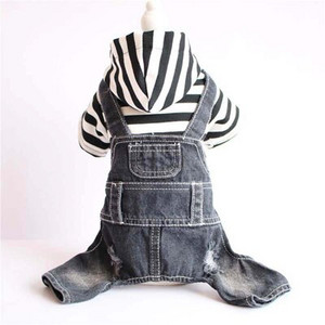 Naujo dizaino madingi dryžuoti naminių šunų kombinezonai Aukštos kokybės minkšti džinsiniai drabužiai mažiems šunims lauko laisvalaikio megztiniai šuniukui 10A
