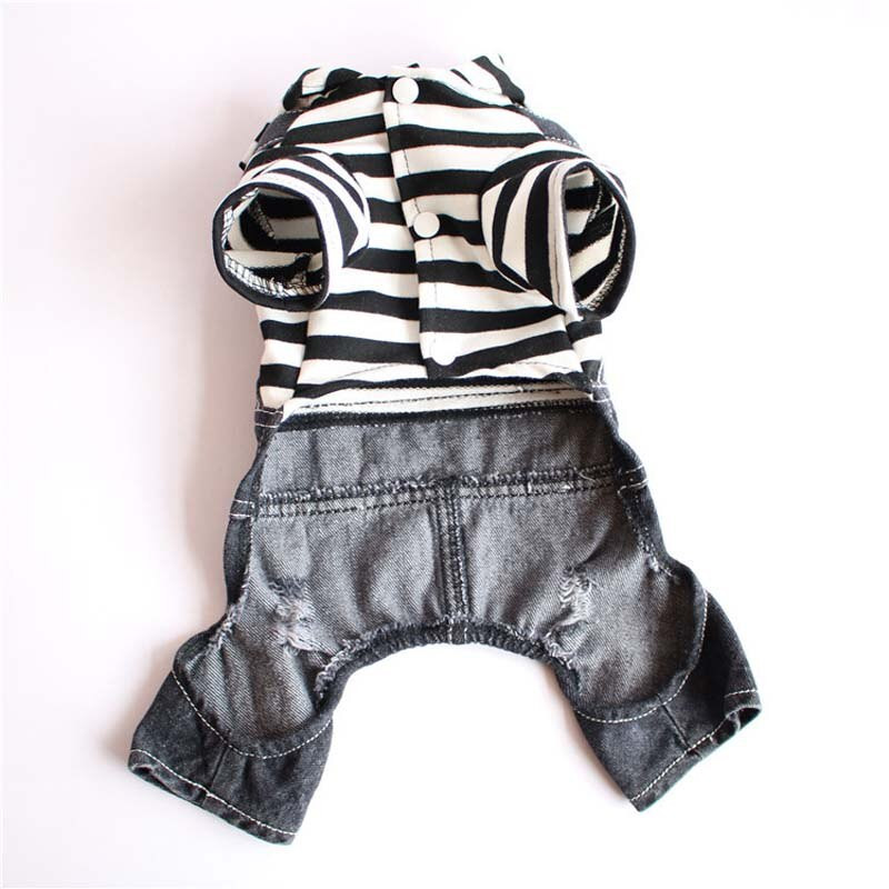 Naujo dizaino madingi dryžuoti naminių šunų kombinezonai Aukštos kokybės minkšti džinsiniai drabužiai mažiems šunims lauko laisvalaikio megztiniai šuniukui 10A