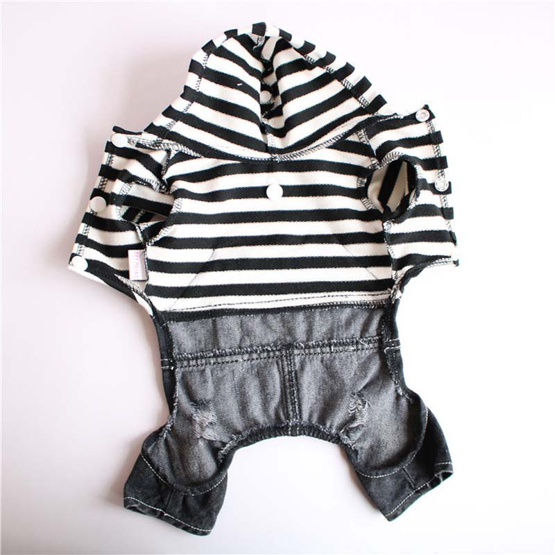 Naujo dizaino madingi dryžuoti naminių šunų kombinezonai Aukštos kokybės minkšti džinsiniai drabužiai mažiems šunims lauko laisvalaikio megztiniai šuniukui 10A