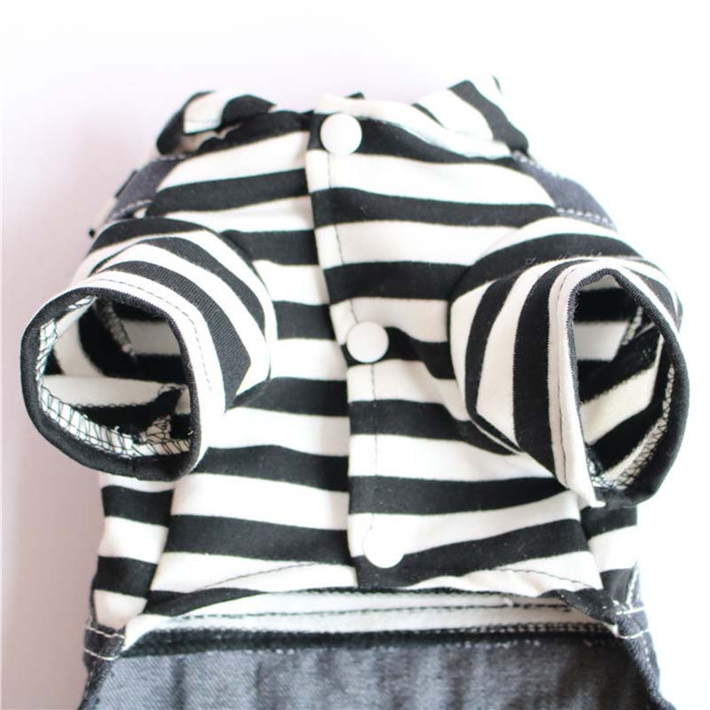 Naujo dizaino madingi dryžuoti naminių šunų kombinezonai Aukštos kokybės minkšti džinsiniai drabužiai mažiems šunims lauko laisvalaikio megztiniai šuniukui 10A