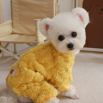 Зимен гащеризон за кучета Едноцветни топли поларени дрехи за малки и средни домашни любимци Котки Четирикрак пуловер Суичър Померан Теди