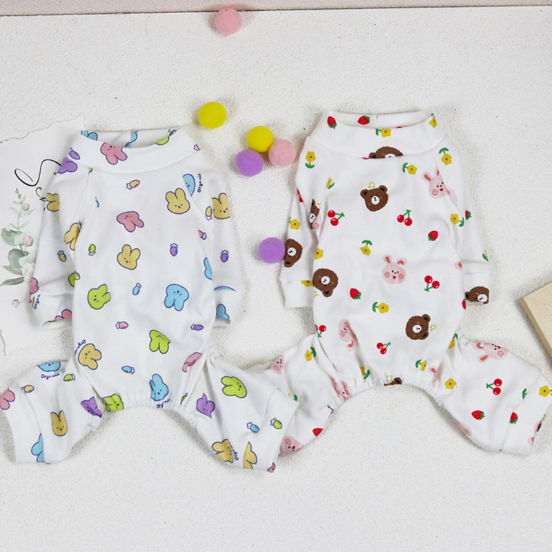 Kevad-sügis puuvillased armsad jäneseprintidega koerte kombinesoonid pidžaamad koomiksiprintidega Pehmed neljajalgsed riided väikestele kutsikatele