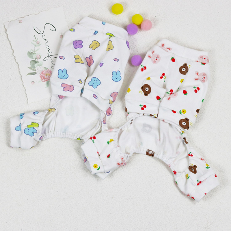 Kevad-sügis puuvillased armsad jäneseprintidega koerte kombinesoonid pidžaamad koomiksiprintidega Pehmed neljajalgsed riided väikestele kutsikatele