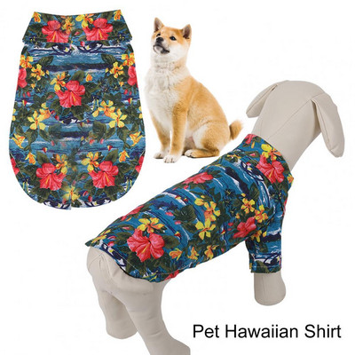 Cămașă pentru animale de companie, în stil Hawaii, cu imprimare florală, guler cu rever, cămașă cu mânecă scurtă pentru câine de companie pentru exterior