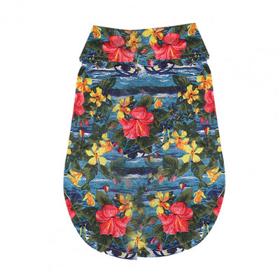 Cămașă pentru animale de companie, în stil Hawaii, cu imprimare florală, guler cu rever, cămașă cu mânecă scurtă pentru câine de companie pentru exterior