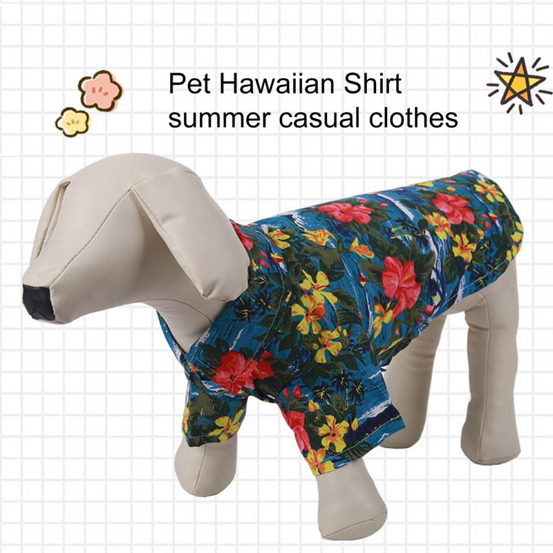 Cămașă pentru animale de companie, în stil Hawaii, cu imprimare florală, guler cu rever, cămașă cu mânecă scurtă pentru câine de companie pentru exterior