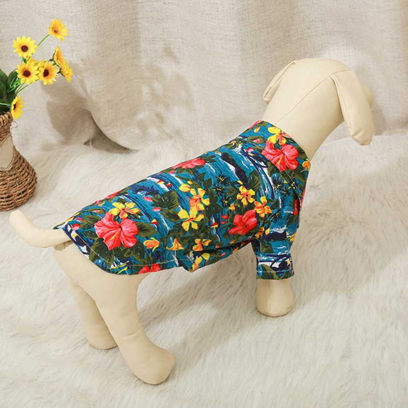 Cămașă pentru animale de companie, în stil Hawaii, cu imprimare florală, guler cu rever, cămașă cu mânecă scurtă pentru câine de companie pentru exterior