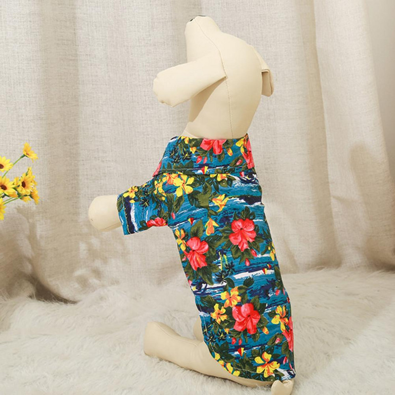 Cămașă pentru animale de companie, în stil Hawaii, cu imprimare florală, guler cu rever, cămașă cu mânecă scurtă pentru câine de companie pentru exterior
