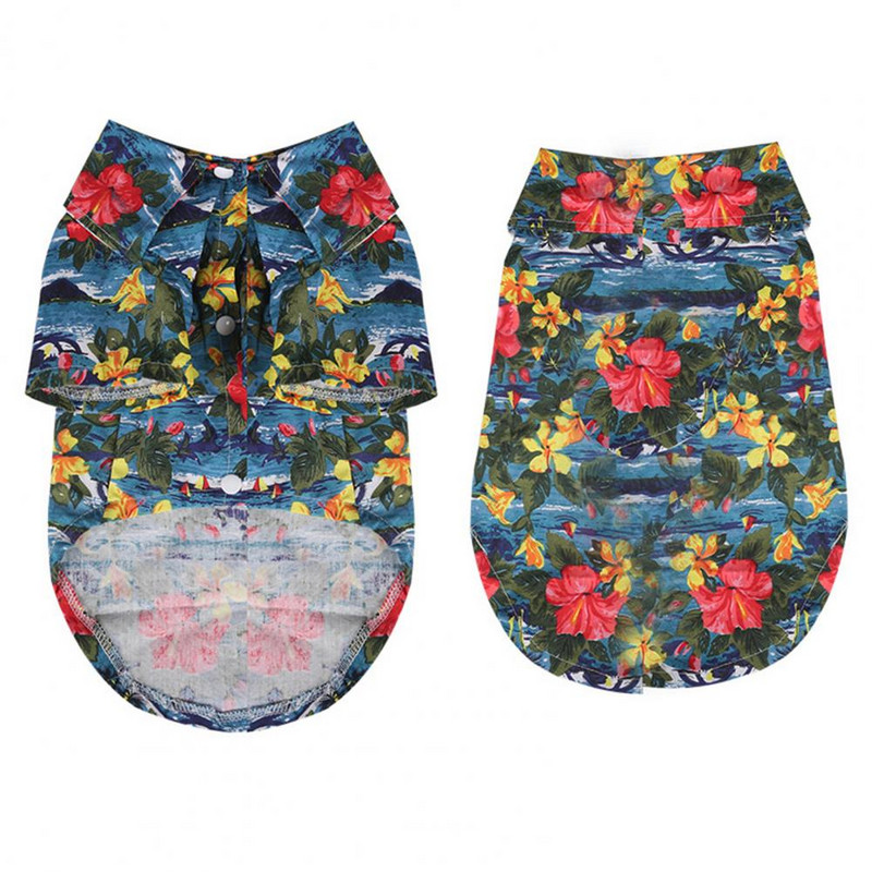 Cămașă pentru animale de companie, în stil Hawaii, cu imprimare florală, guler cu rever, cămașă cu mânecă scurtă pentru câine de companie pentru exterior