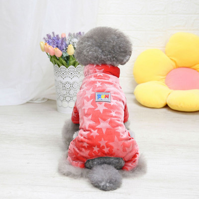 Jesenné a zimné najnovšie zahustené teplé štvornohé bavlnené prešívané kabáty pre psov s hviezdičkami a potlačou, kombinézy pre psov, produkty pre domáce zvieratá