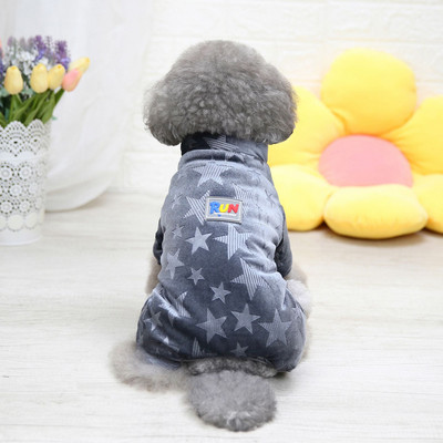 Jesenné a zimné najnovšie zahustené teplé štvornohé bavlnené prešívané kabáty pre psov s hviezdičkami a potlačou, kombinézy pre psov, produkty pre domáce zvieratá