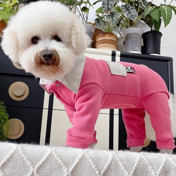 Комбинезон за домашни кучета Топли дрехи за кученца от 100% памук, поларени, с яка на риза, пижами, предпазващи корема, гащеризони за малки кучета