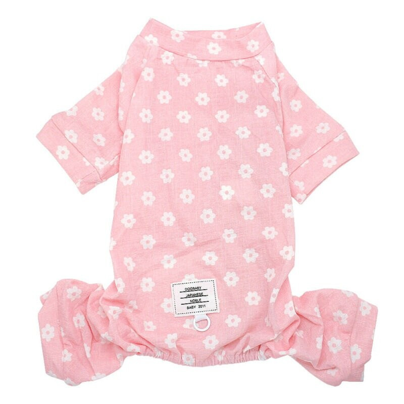 Roztomilé ružové pyžamo pre psov, overal, pohodlné bavlnené zimné oblečenie pre šteniatka a mačky pre stredné psy