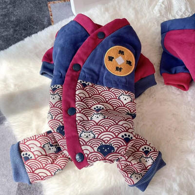 Uusaasta koerariided Tang-ülikond Talvine lemmikloomariided Jumpsuit Yorkie Pomeranian puudli bichon šnautseri koerte kostüümid