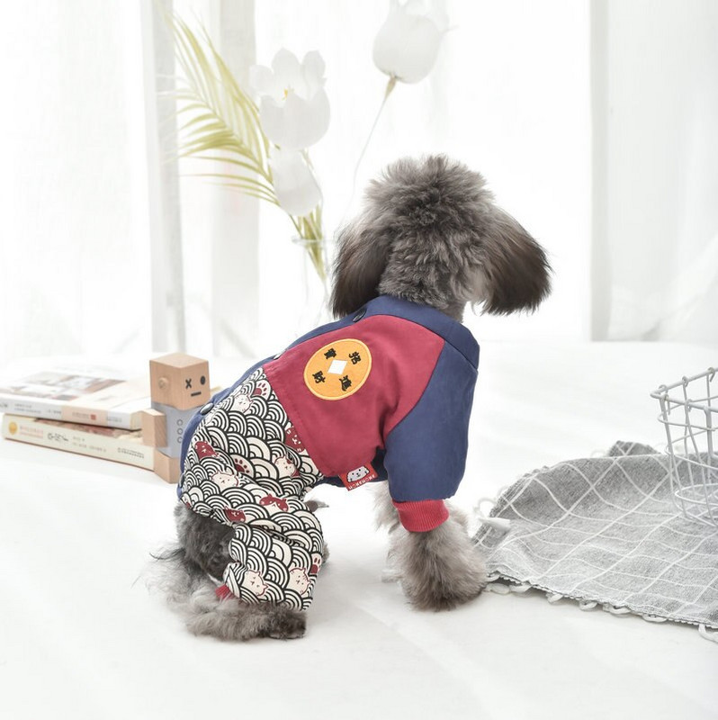 Uusaasta koerariided Tang-ülikond Talvine lemmikloomariided Jumpsuit Yorkie Pomeranian puudli bichon šnautseri koerte kostüümid