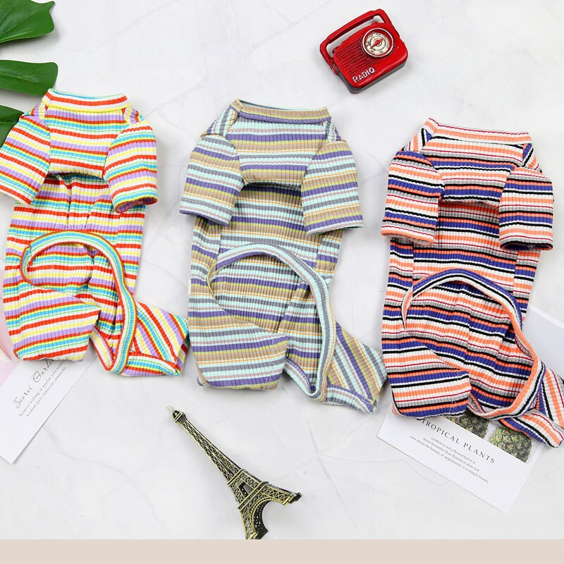 Oblečenie pre psov s dúhovými pásikmi, overal pre psov, pyžamo pre malých psov, čivavu, šteniatka, mikiny s kapucňou, tričká s krátkym rukávom, domáce zvieratá, overaly, pyžamo