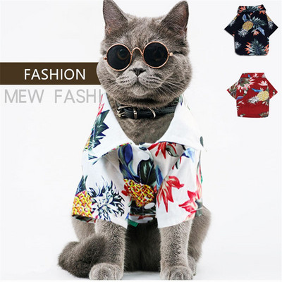 2021 New Handsome Printed Pet Clothing Cat Shirt Pet Products Dog Clothes Hawaii Beach Style French Bulldog Summer Dog Shirt