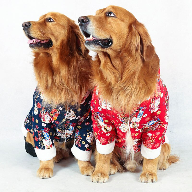 Hiina uusaasta Suurte koerte riided Suurte koerte riided Soe lemmikloomade kombinesooni komplekt Samojeedi husky Labradori kuldse retriiveri kostüümid