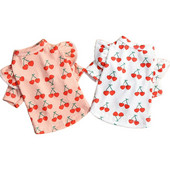 Jarné letné psíky, roztomilé pyžamo s čerešňovou potlačou, lietajúce rukávy, spodná košeľa, oblečenie pre psov pre malé psy, svetre pre čivavy