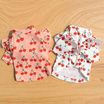 Ανοιξιάτικο Καλοκαίρι Κουτάβι Χαριτωμένη Πυτζάμες Cherry Print Flying Sleeves πουκάμισο με κάτω κάτω Ρούχα σκυλιών για μικρά σκυλιά Πουλόβερ Chihuahua