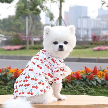 Ανοιξιάτικο Καλοκαίρι Κουτάβι Χαριτωμένη Πυτζάμες Cherry Print Flying Sleeves πουκάμισο με κάτω κάτω Ρούχα σκυλιών για μικρά σκυλιά Πουλόβερ Chihuahua