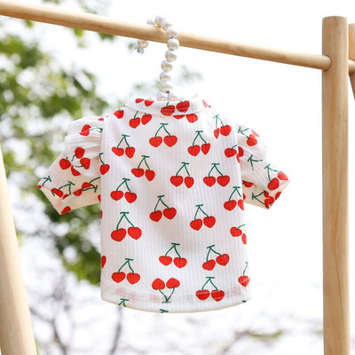 Jarné letné psíky, roztomilé pyžamo s čerešňovou potlačou, lietajúce rukávy, spodná košeľa, oblečenie pre psov pre malé psy, svetre pre čivavy