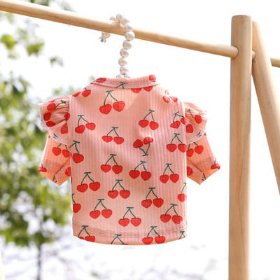 Jarné letné psíky, roztomilé pyžamo s čerešňovou potlačou, lietajúce rukávy, spodná košeľa, oblečenie pre psov pre malé psy, svetre pre čivavy