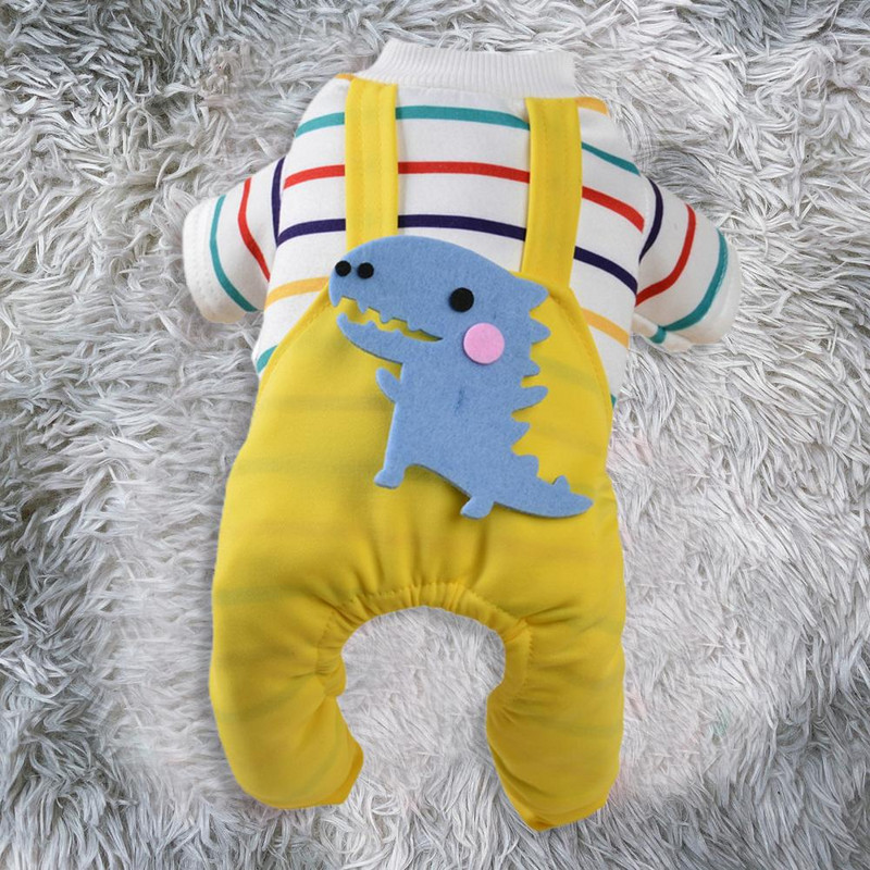 Lemmikloomapüks Armas talvine paksendatud multikas triibulise prindiga Lemmiklooma Romper Mugav lemmikloomade kombinesoon