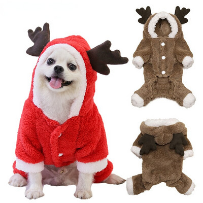 Зимен гащеризон за кучета Топло поларено яке за кучета Пижами Сладки дрехи за кучета с лосове за малко куче Чихуахуа Коледен костюм за котки Ropa Perro