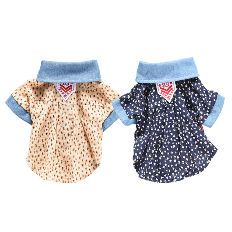 Haine pentru pisici din bumbac floral, haine de vară pentru animale de companie, jachetă pentru câini de talie mică, mijlocie, chihuahua, Yorkshire, costume, cafea albastră