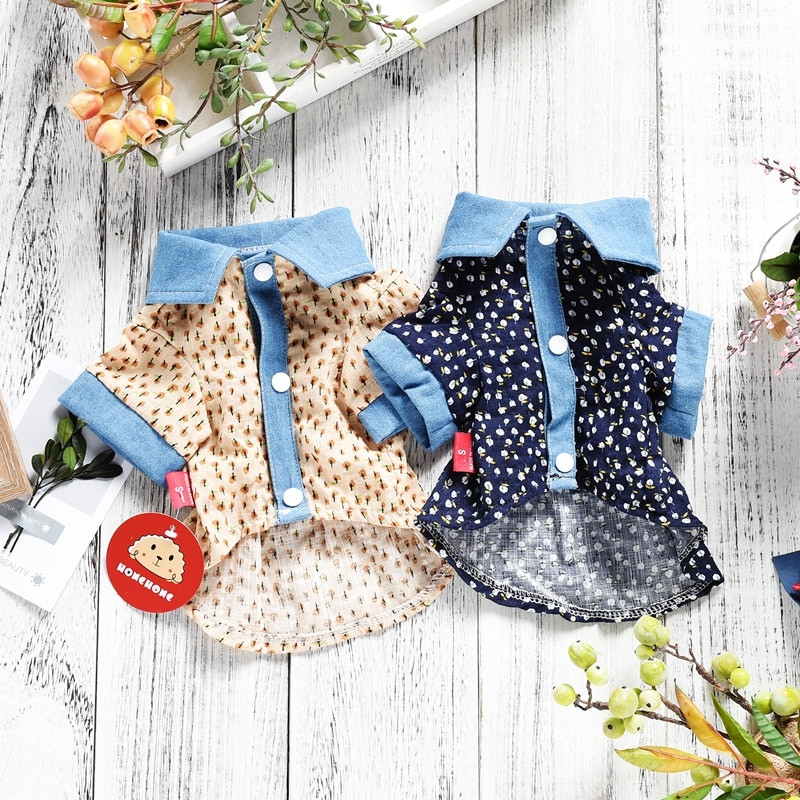 Haine pentru pisici din bumbac floral, haine de vară pentru animale de companie, jachetă pentru câini de talie mică, mijlocie, chihuahua, Yorkshire, costume, cafea albastră