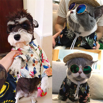 Χαβάης εμπριμέ μπλουζάκια για σκύλους που αναπνέουν δροσερά ρούχα για γάτες σε στυλ Χαβάης λουλουδάτο καλοκαιρινό μπλουζάκι για κατοικίδια στην παραλία Seaside puppy φούτερ